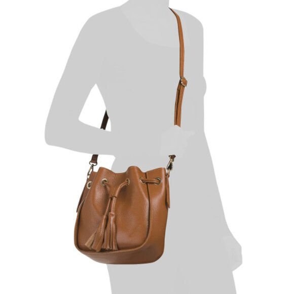 CHEVAL Made In Italy Leather Tassel Strings Bucket Hobo - Picture 4 of 4